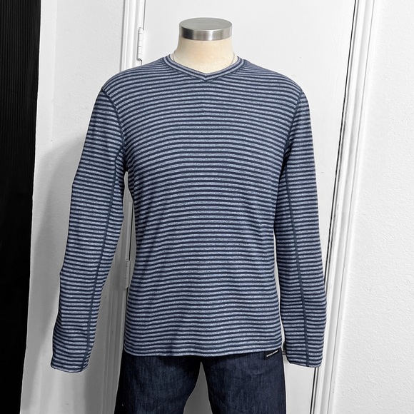 Lululemon Men’s Speed Long Sleeve Shirt Classic Stripe Heathered Black Iris Blue - Picture 5 of 14